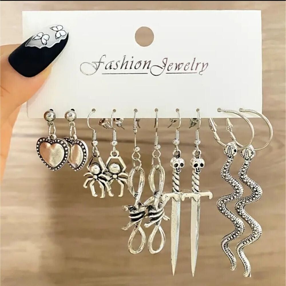 HEART snake earrings Spider sword Slipknot snake earring bundle